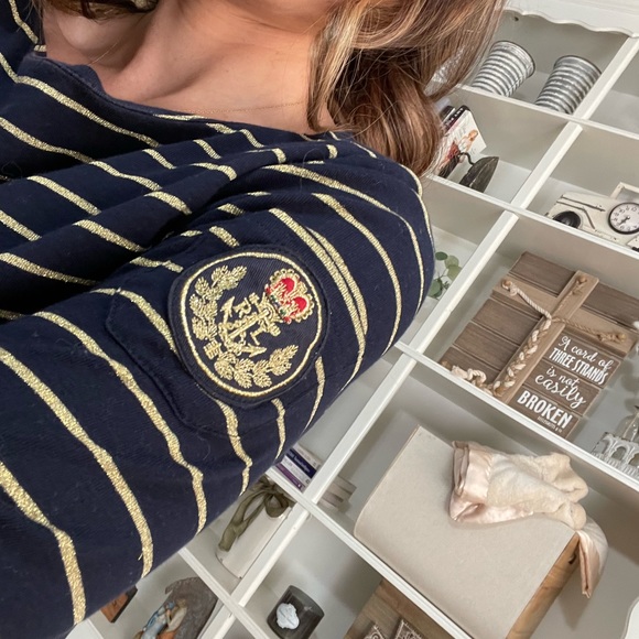 Lauren Ralph Lauren 3/4 Sleeves Navy and Gold Shirt - Picture 2 of 11